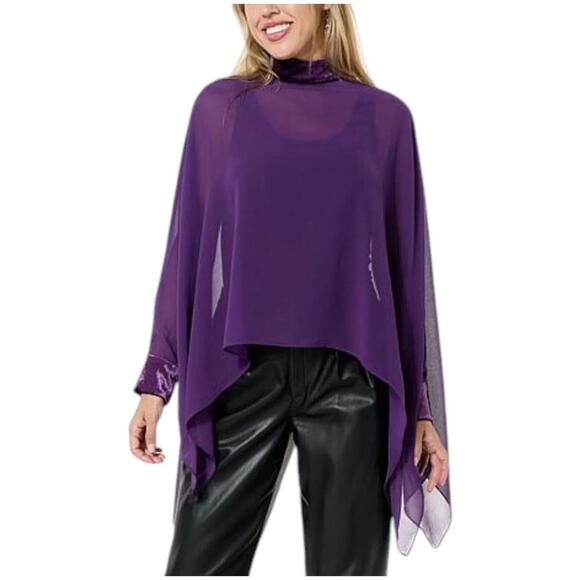 G by Giuliana Tops - NWT G by Giuliana Women's Black Label Chiffon Poncho Velour Trim Purple Size XS